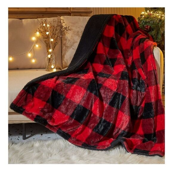 NWT Dearfoams Cozy Flannel Plush Buffalo Check Plaid Blanket Throw 50" x 60" - Picture 1 of 8